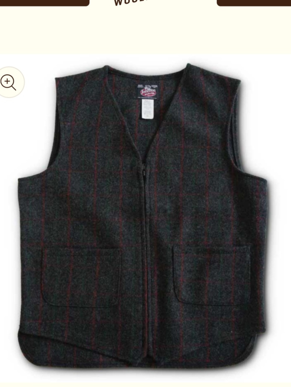 Johnson Woolen Mills Charcoal Vest with Red Windowpane Plaid Large